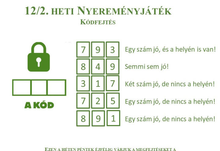 2026. 12/2. heti Nyereményjáték - Kódfejtés